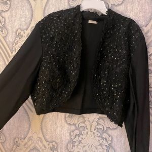 Vintage Midnight Black Sequin Embellished Long Sleeve Cropped Bolero Jacket 14